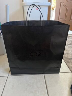 CB2 Black Paper Tote Bag with Twisted Handles